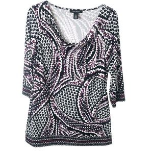 White House Black Market Women's 3/4 Sleeve Drape Neck Printed Tunic Size Small